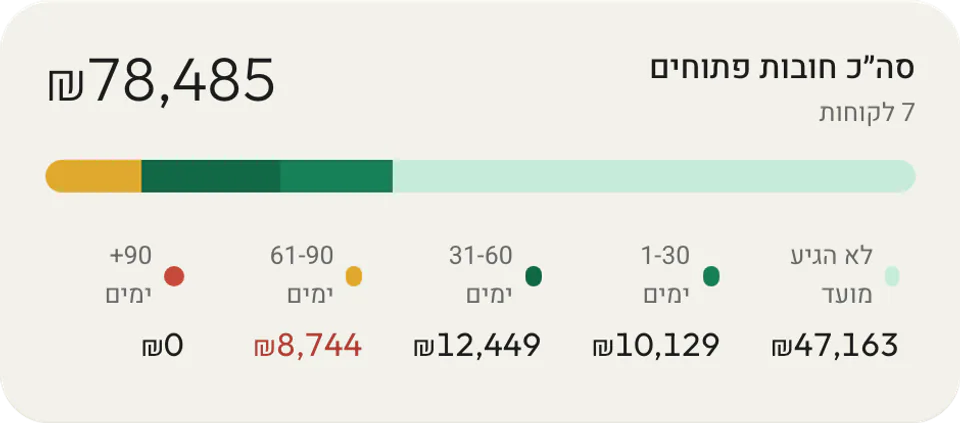 יתרות פתוחות לפי גיל החוב