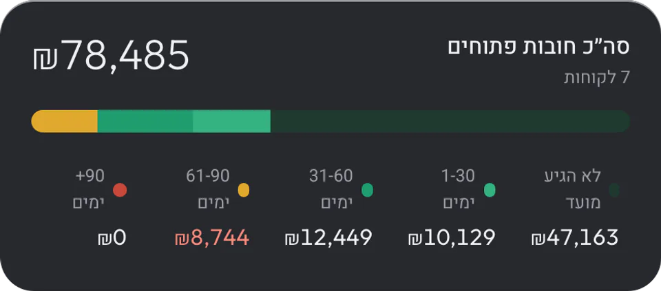 יתרות פתוחות לפי גיל החוב